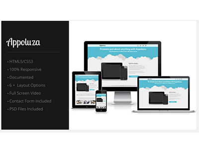 Appoluza Theme Template free psd landing landing page template theme ui ux video web wordpress