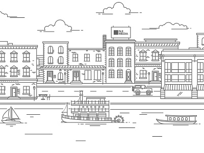 Alexandria buildings ferry illustration line nji njimedia river steam boat vector