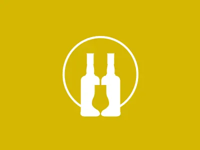 Akevittruten logo bottles drink glass gold illustration logo