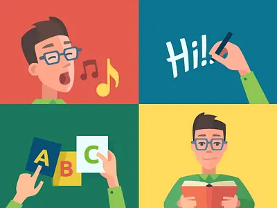 English Course for Beginners illustrations boy course elearning english fun illustration lingualeo startup