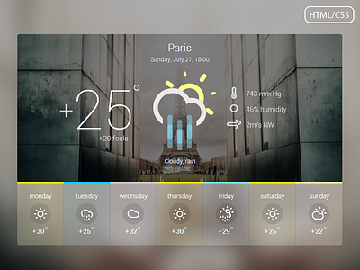 Weather Widget freebie HTML/CSS animation css free freebie html modern paris sunny ui ux weather widget