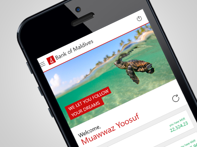 Bank of Maldive Mobile App Mock Up - Dashboard app bankofmaldives bml boredom maldives mobile mockup muawwaz mvbytes turtle ui