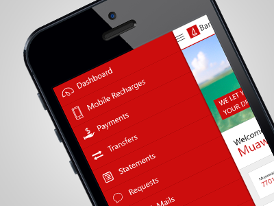 Bank of Maldive Mobile App Mock Up - Menu app bankofmaldives bml boredom maldives menu mobile mockup muawwaz red turtle ui