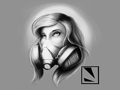 "GMG" 2014 digital painting gas mask girl graffiti pinup