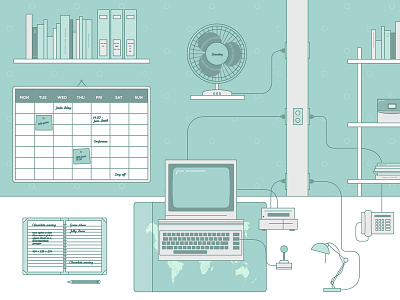 Workspace 80ies 64 commodore desk flat illustration office workspace
