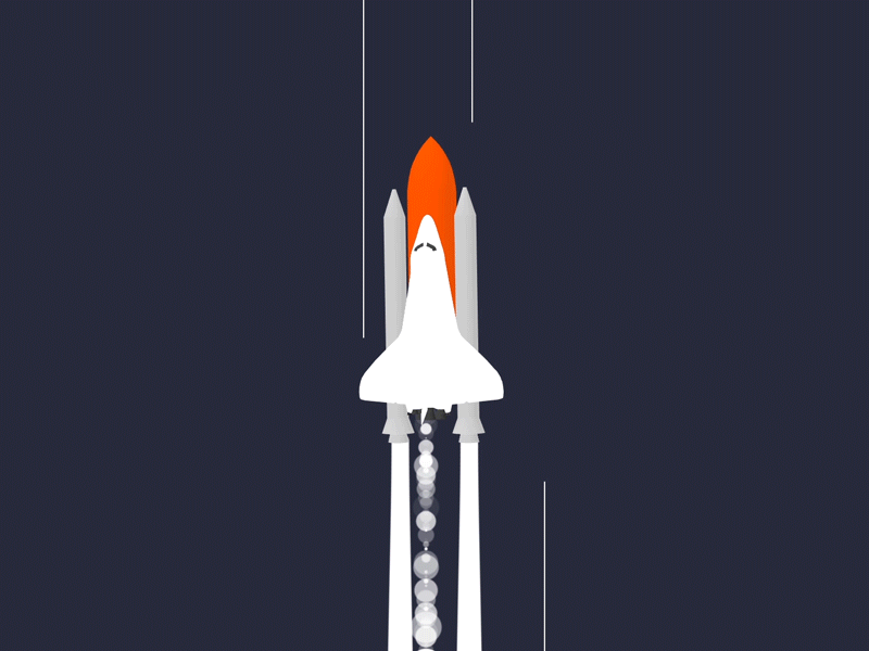 Onwards & Upwards 3d animatedgif bold colours rocket shuttle simple space