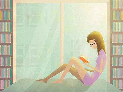 Reading Girl book books flat girl illustration like read shadow summer sun window woman