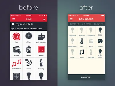 Revolv 2.0 - Before and After home automation ios mobile mobile app revolv smart home ui ui design ux