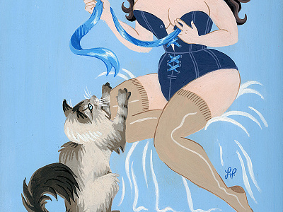 Pin Up cat illustration ladies pin up ribbon