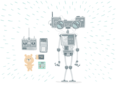 Robot Character battery bear calculator character illustration remote robot vector