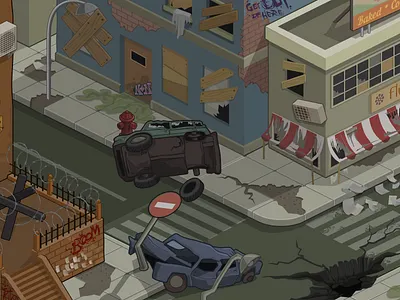 Postapocalyptic city city concept game isometric zombie