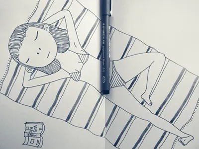 Happy summer! bw girl holiday illustration marker sketch sketchbook summer sun sunbath vacation
