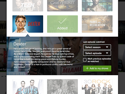 Adding a show dexter dropdown modal next episode overlay tv shows website