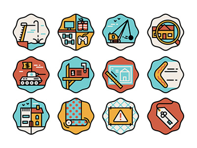 Real estate icons boomerang demolish editorial house icons key muti tag tank vector wallpaper warning