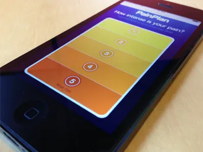 Pain Plan Patient App app blue orange pain scale yellow