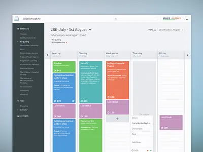 Billable machine interface accounting calendar flat interface modal sidebar ui web app webapp