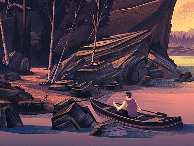 The Cabin boat canoe lake mountains ocs orlin culture shop outdoors retro sunset vintage