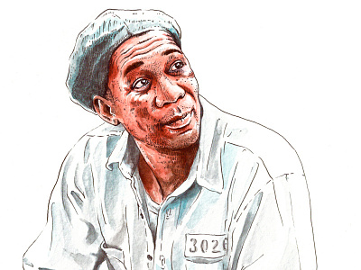 Morgan illustration morgan freeman portrait shawshank redemption watercolor