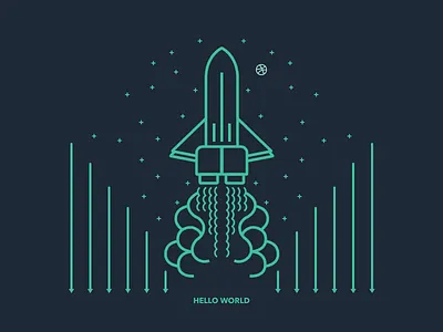 Hello World debut dribbble first shot hello world line rocket smoke