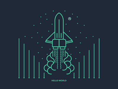 Hello World debut dribbble first shot hello world line rocket smoke