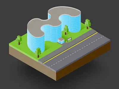 Isometric 'm' Building 3d city glass illustration isometric road vector
