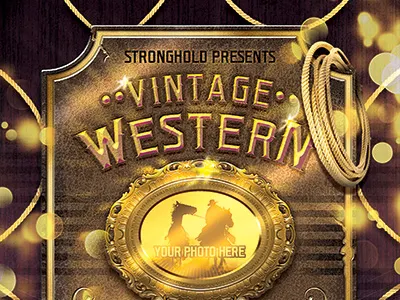 Western Flyer Gold Event Template grunge lasso leather old west retro revolver rope template vintage western wild west wood