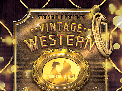 Western Flyer Gold Event Template grunge lasso leather old west retro revolver rope template vintage western wild west wood