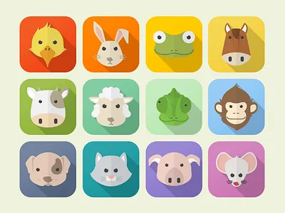 My Talking Pet Icons amphibians animals app birds exotic fish flat icons long shadow mammals my talking pet pets reptiles