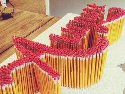 August Pencil Lettering 3d august back to school cursive hand lettering installation lettering object as type pencils script type typography