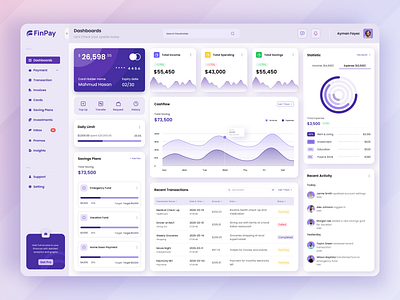 FinPay - Finance Dashboard UI dark version dashboard dashboard design dashboard redesign dashboard ui digital dashboard digital design figma finance financial dashboard financial deashboard ui