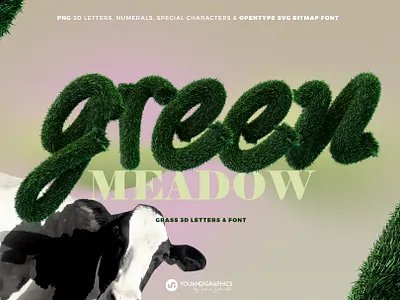 Green Meadow 3D Letters 3d branding elements font graphic design letters type typography