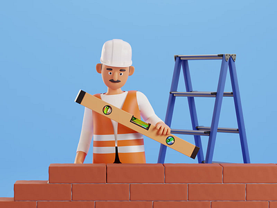 3D character animation. Builder, construction worker 3d 3d art 3d design 3d modeling animation blender brick wall builder cartoon character construction design graphic design motion graphics worker