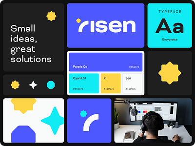 Risen Brand bento blue branding design figma graphic design grid layout logo logo design mark ui ux visual web web design yellow