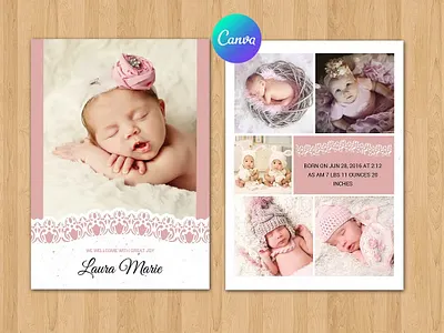 Birth Announcement Template baby announcement baby born baby card baby photo card baby photo template birth announcement birth announcement card canva card template editable new baby newborn announcement newborn photography newborn template photo announcement photographer photography photography template photoshop template printable