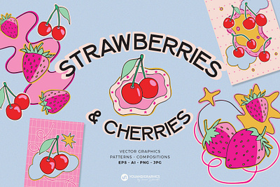 Strawberries & Cherries Collection branding cherries graphic design graphics illustrations logo strawberries vectors