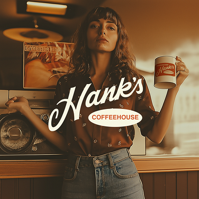 Hank's Coffeehouse branding cafe coffee logo midjourney mockup restaurants script visual identity