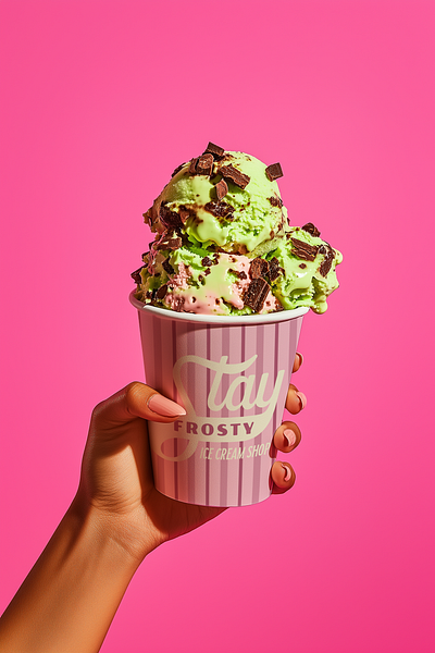 Stay Frosty Ice Cream Shop branding cpg ice cream illustration lettering logo logotype pink restaurant retro