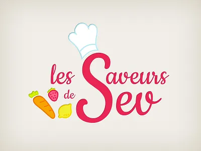 les Saveurs de Sev carrot chef cute lemon logo logotype restaurant strawberry tasty toque yummy