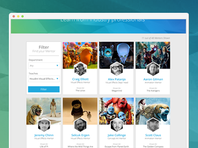 Mentor Index filter index mentor profile tile