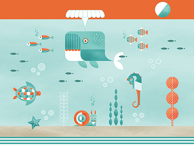 Dribbble fish illustration kidsparty ocean seahorse sealife turtle underthesea whale