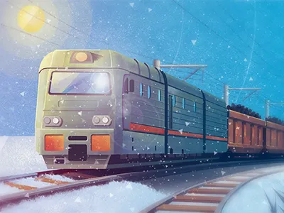 Snowy Morning illustration snow train