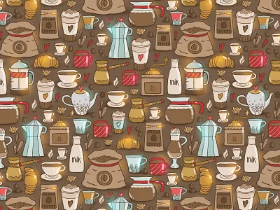 Doodle Coffee Pattern art background bean cappuccino cartoon coffee cute doodle illustartion pattern vector wallpaper