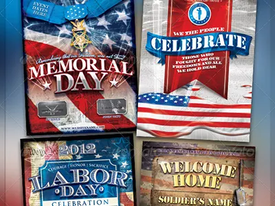 Vintage Patriotic Military Holiday Flyer Bundle flag holiday marines memorial military patriotic salute stars usa vintage war