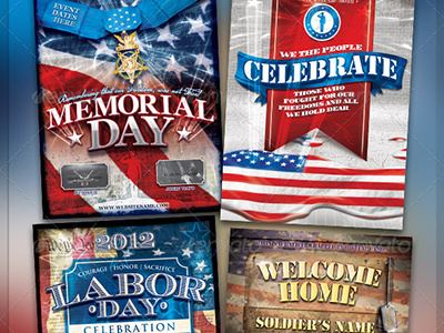 Vintage Patriotic Military Holiday Flyer Bundle flag holiday marines memorial military patriotic salute stars usa vintage war