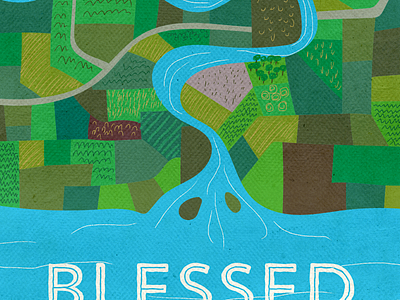 Arial Illustration hand drawn illustration land river vector