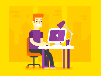 Man at work flat illustration man simple stolz work