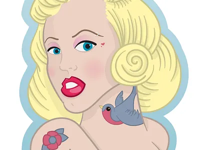 Blonde Pinup Girl WIP Progress bird blonde pin up pinup pinup girl retro swallow tattoos