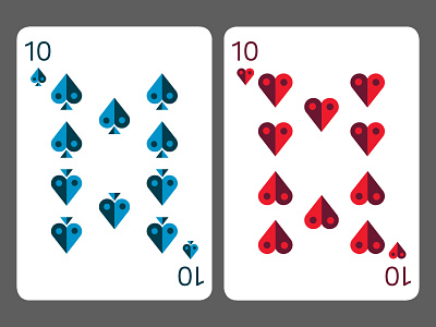 10 of Spades and Hearts 2 color cards flat geometric icons minimal modern numbers simple suits vector wip