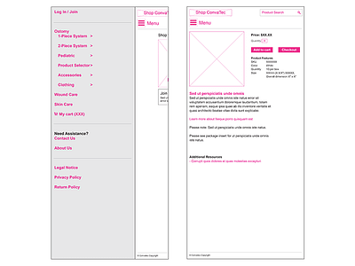 Convatec Mobile Site Example 1/3 app ios mobile pharma pharmaceutical ui ux wireframe