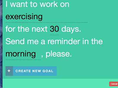 Rungs: Create New Goal form modal natural language